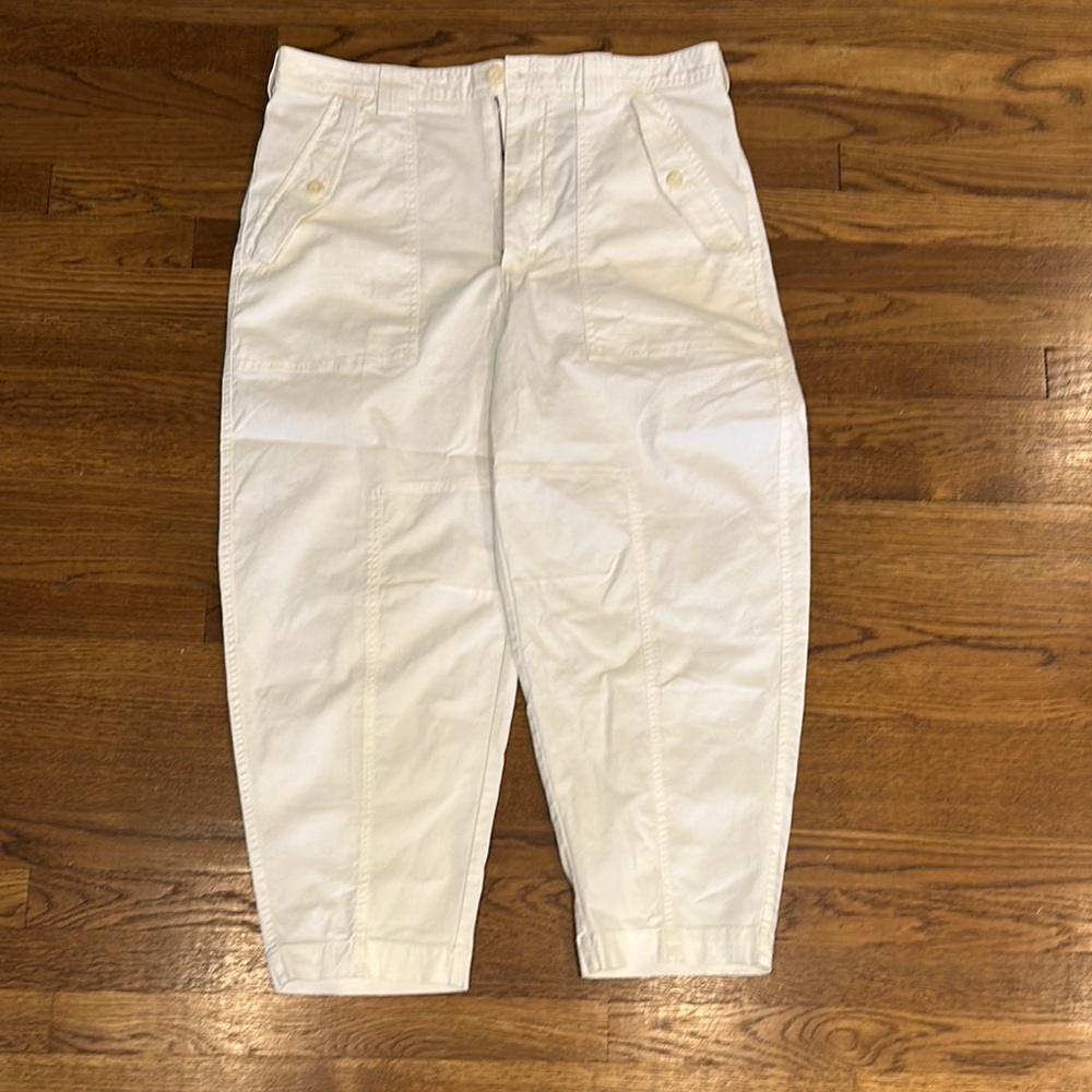 Light Cream Cargo Pants with High Waist and Tapered Fit